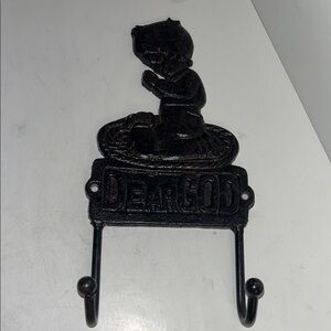 Metal Wall Hanging with 2 Hooks, says: Dear God, w/Little Boy Praying with Puppy